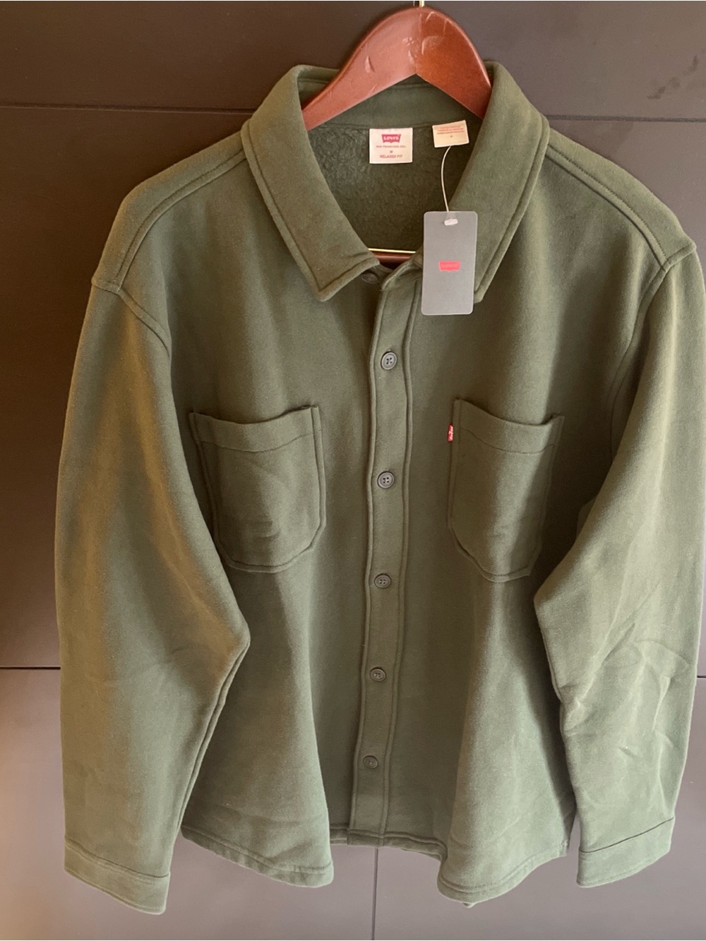 Levi's Olive Green Fleece Button-Up Shirt Jacket